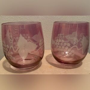 2 MOMOS Panache, handcrafted and mouthblown in Romania stemless wine glasses.